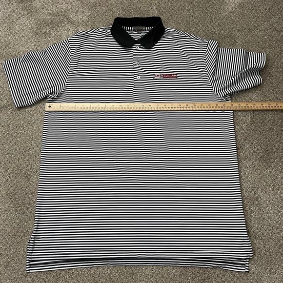 Peter Millar Summer Comfort Short Sleeve Polo Mens Sz XL Logo Black White Stripe - Picture 8 of 11